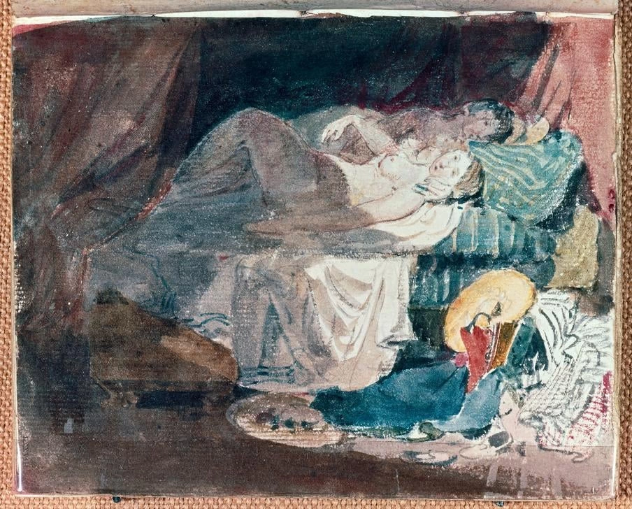 Ragazza nuda e un compagno su un letto